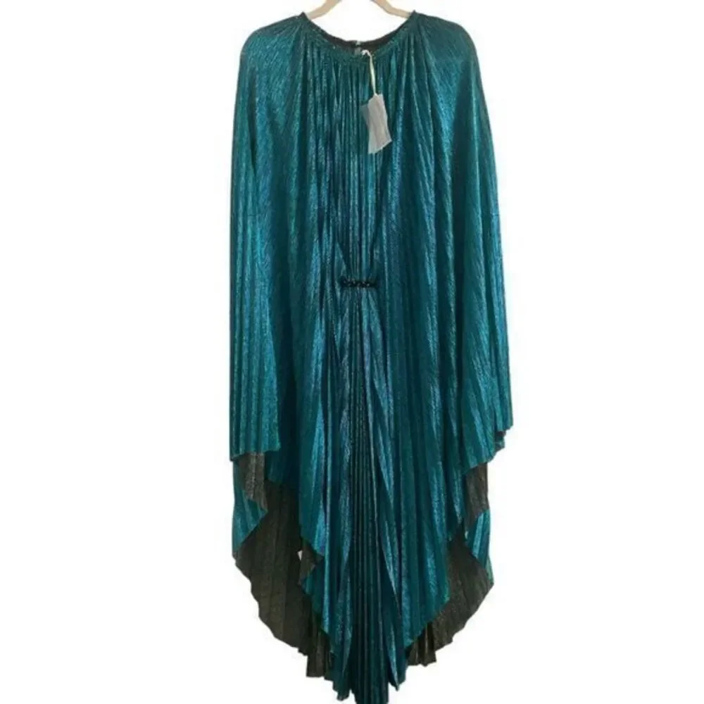 Forte Forte Kaftan Dress Pleated Lame Tulle Emerald Blue Metallic‎ Size 4 - Picture 10 of 16